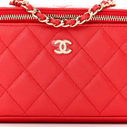 Chanel Caviar Quilted Small Vanity Case With Chain Red 8 of 11