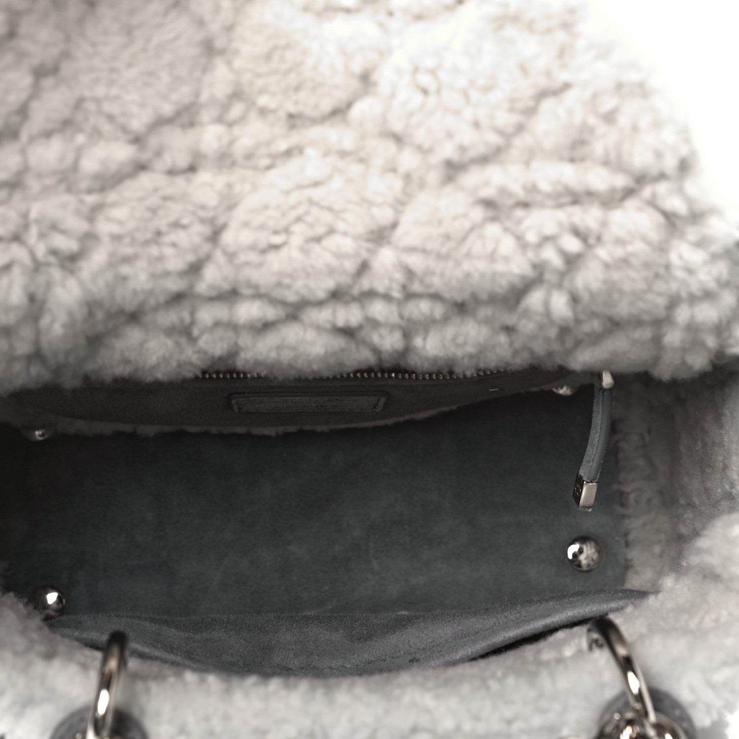 Christian Dior Suede Shearling Cannage Small Lady Dior Gray 4 of 7
