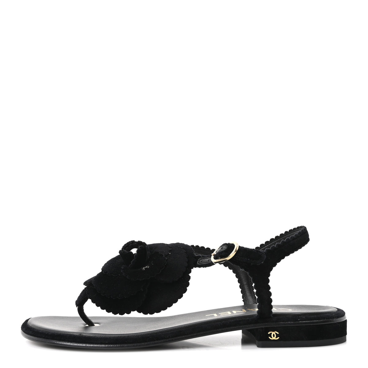 Velvet Pearl Camellia Thong Sandals 37.5 Black