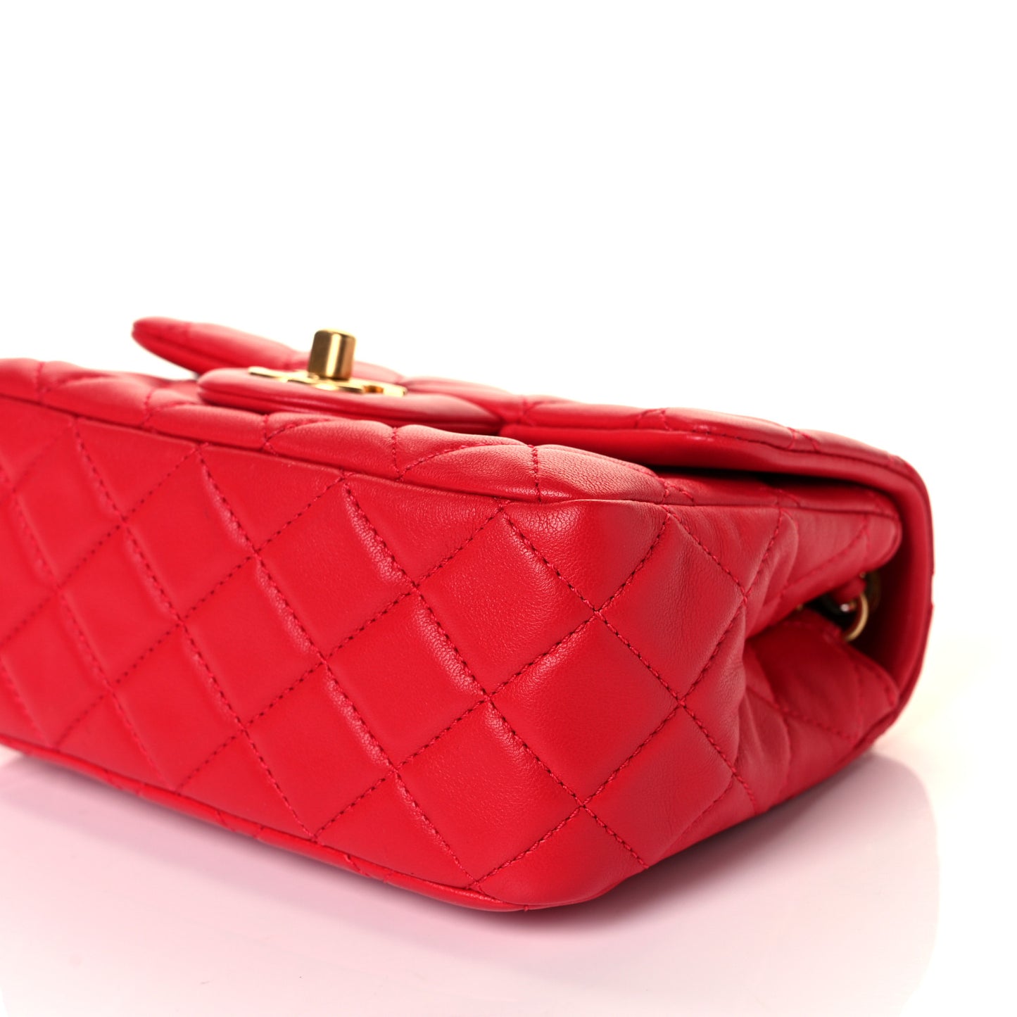 Lambskin Quilted Mini Pearl Crush Flap Red