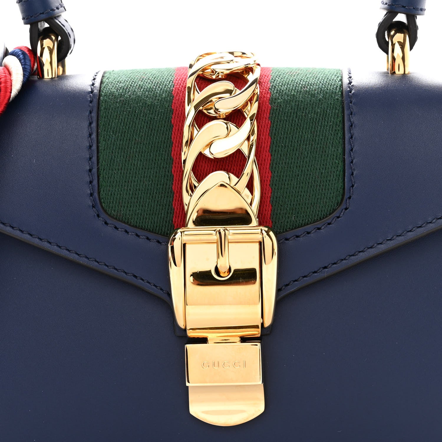 Gucci Vitello Fontanella Web Mini Sylvie Top Handle Bag Blue Agata 8 of 10