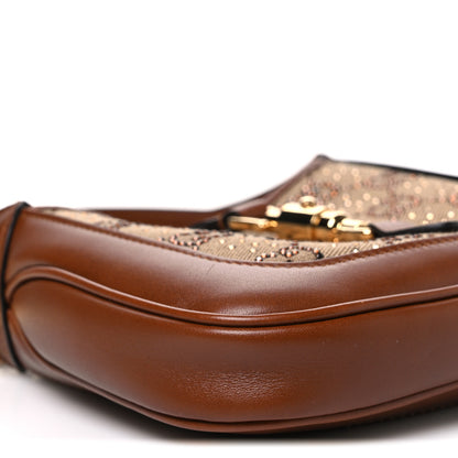 Gucci New Canvas Charisma Calfskin Crystal GG Monogram Mini Jackie 1961 Hobo Camel Ebony 8 of 9