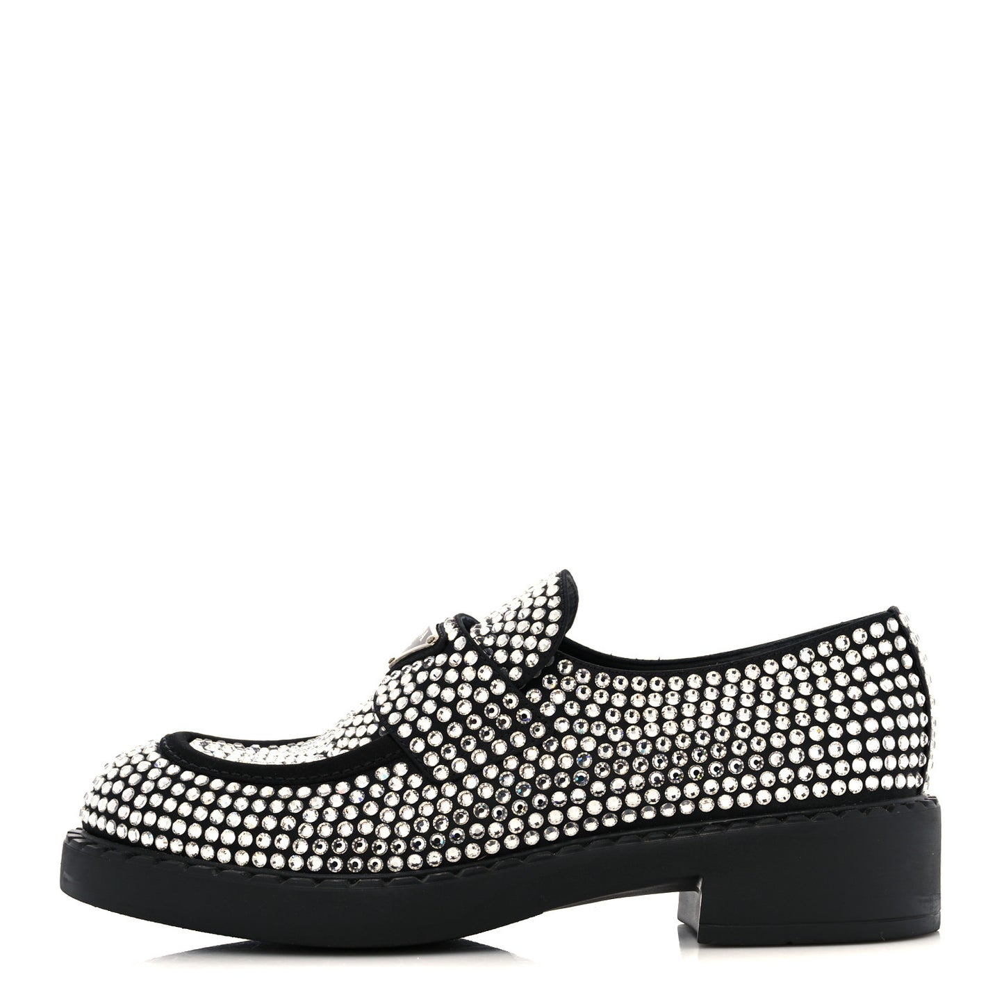 Satin Crystal Metal Triangle Logo 50mm Loafers 39 Cristal