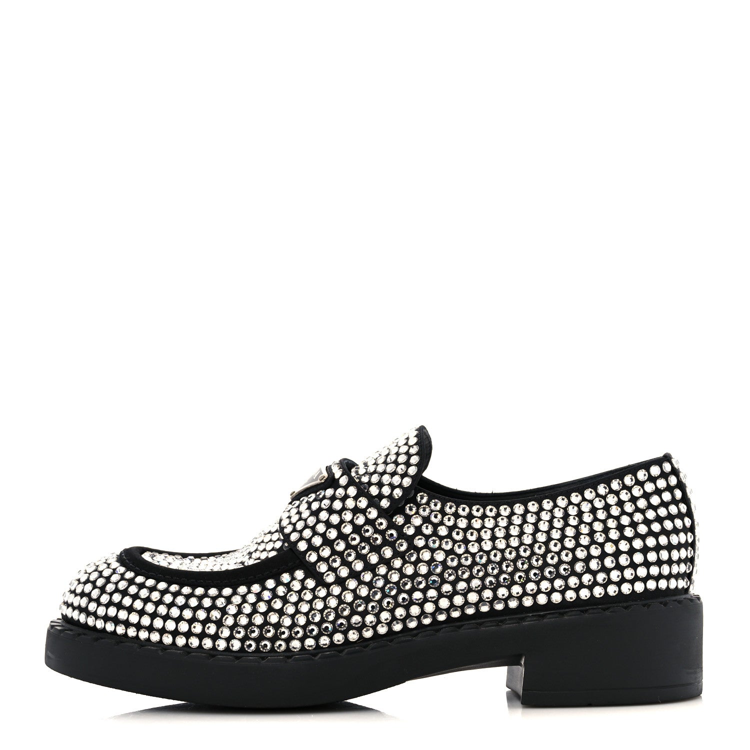 Prada Satin Crystal Metal Triangle Logo 50mm Loafers 39 Cristal 1 of 8