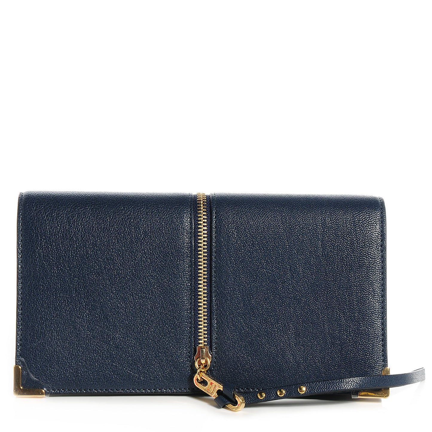 Leather Ghost Long Zipped Wallet Navy
