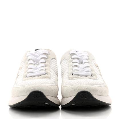 Chanel Calfskin Mesh Lycra Suede Womens Logo Sneakers 38 White 2 of 8