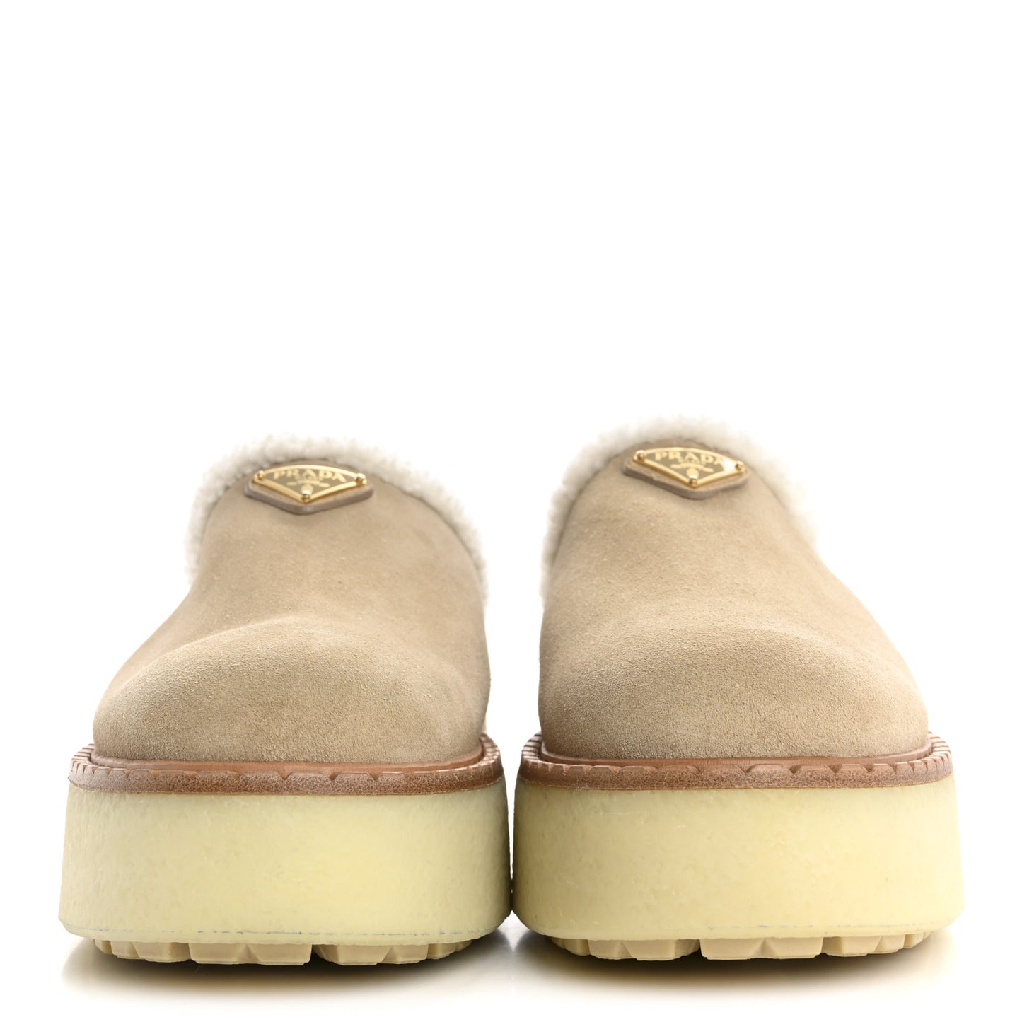 Suede Shearling Triangle Logo Slippers 40.5 Deserto