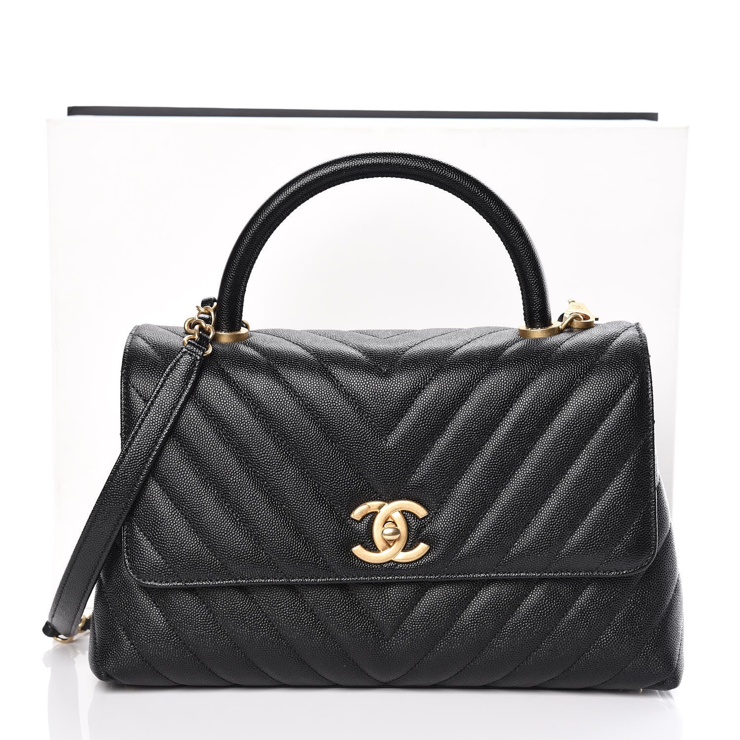 Chanel Caviar Chevron Quilted Small Coco Handle Flap Black 10 of 10