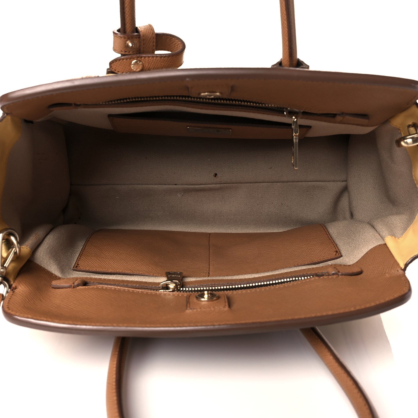 Saffiano City Calfskin Bi-Color Tote Ginestra Caramel