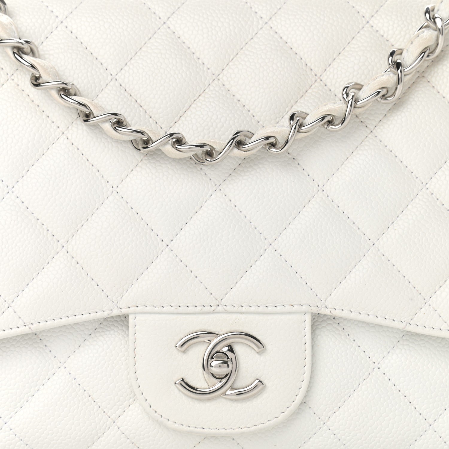 Chanel Caviar Quilted Jumbo Single Flap White 8 of 11