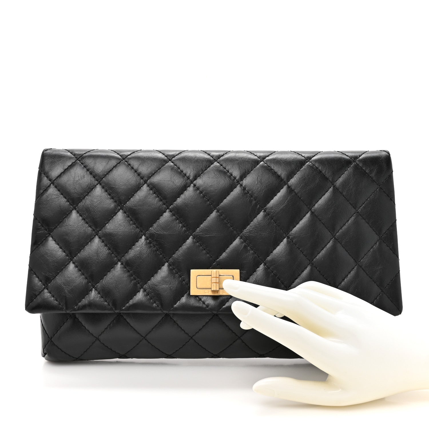 Chanel Aged Calfskin Quilted Reissue 2.55 Clutch Black 2 of 8