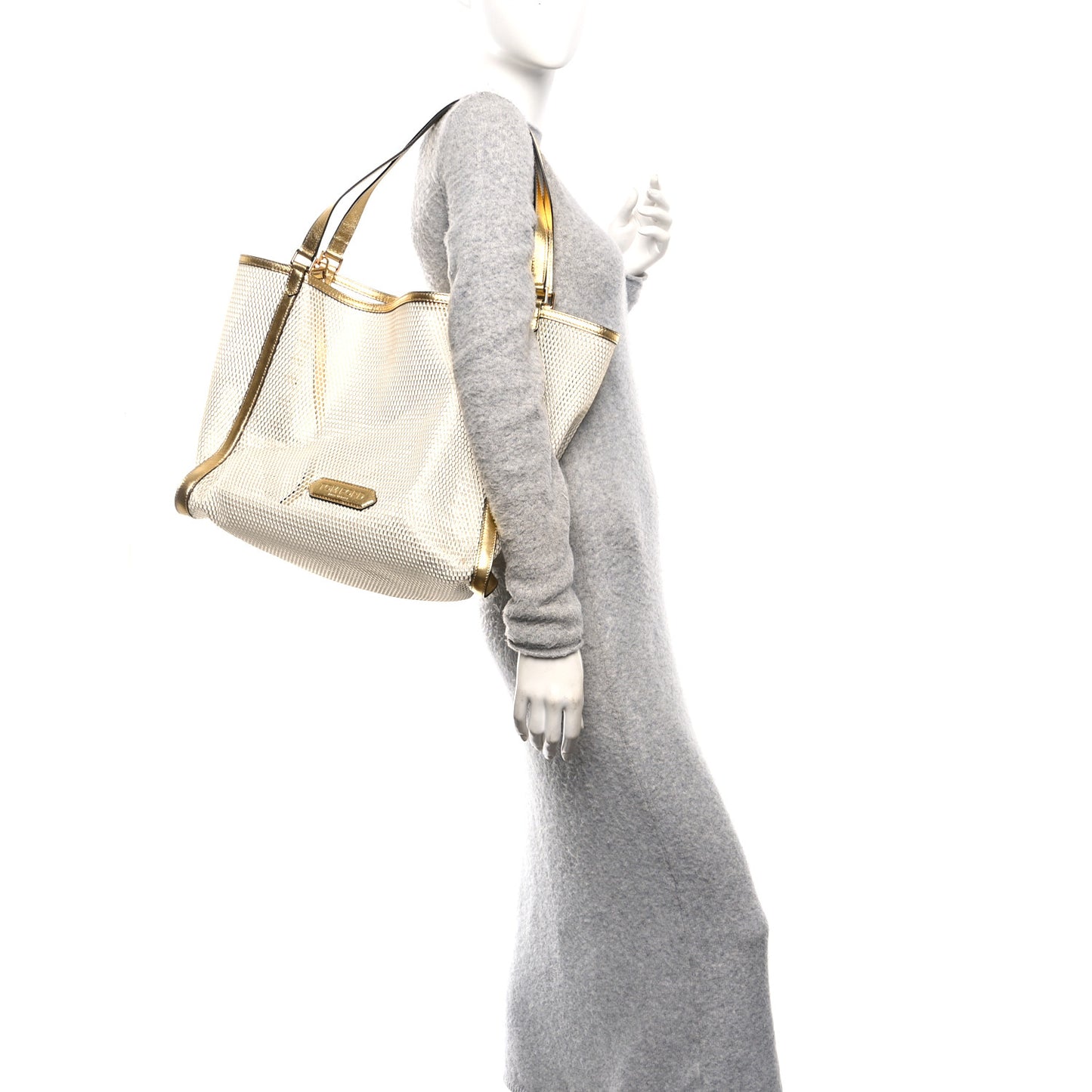 Metallic Mesh Calfskin Trim Tote Gold