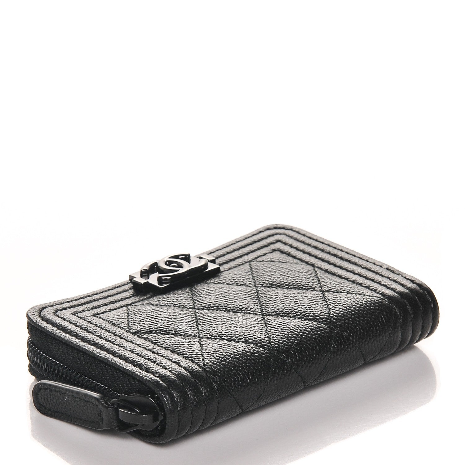 Chanel Caviar Quilted Boy Zip Around Coin Purse Wallet So Black 4 of 4