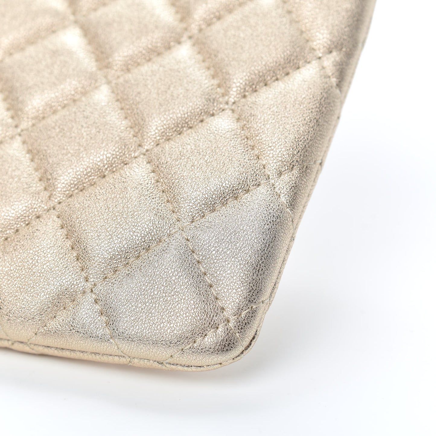 Metallic Lambskin Quilted Cosmetic Pouch Gold
