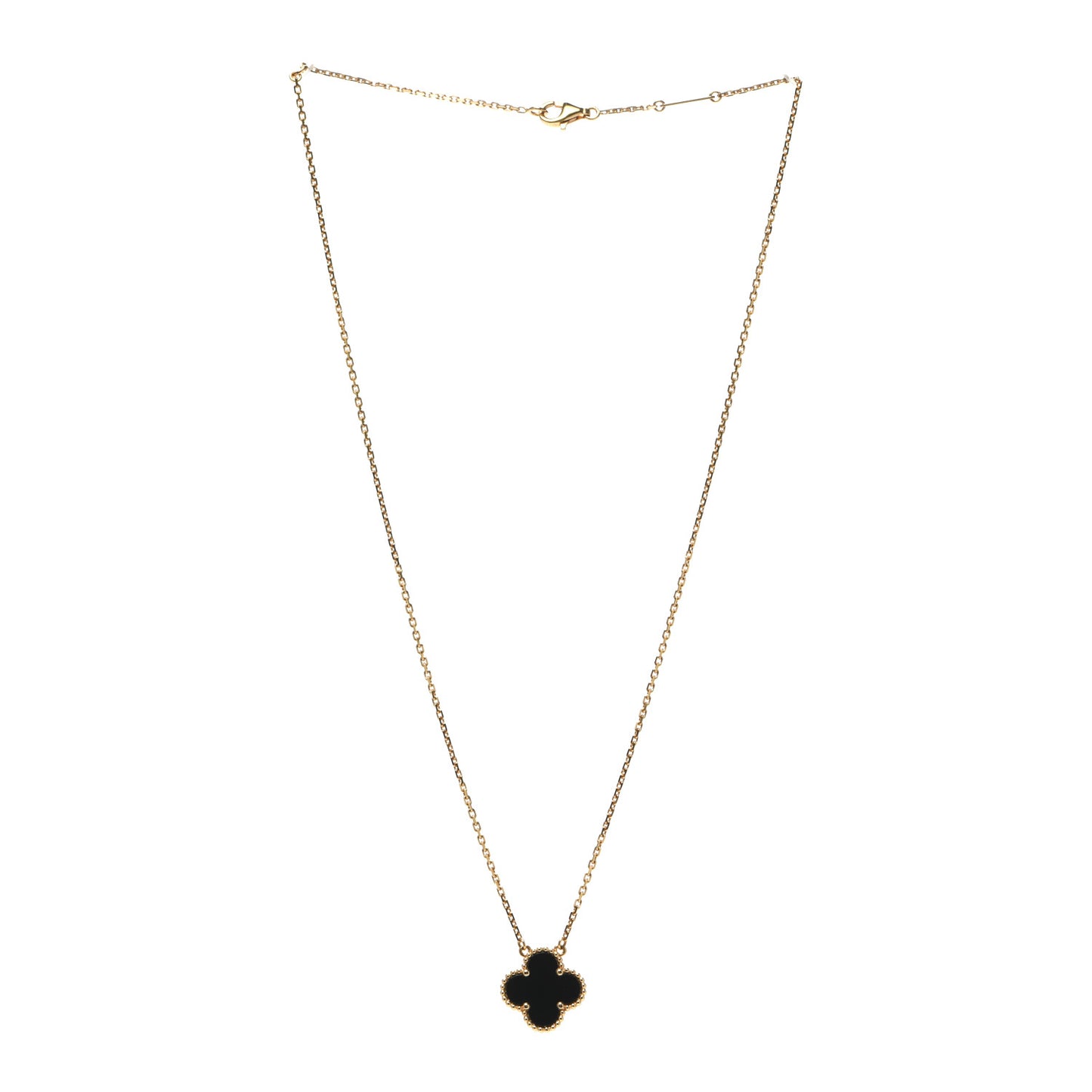 18K Yellow Gold Black Onyx Vintage Alhambra Pendant Necklace