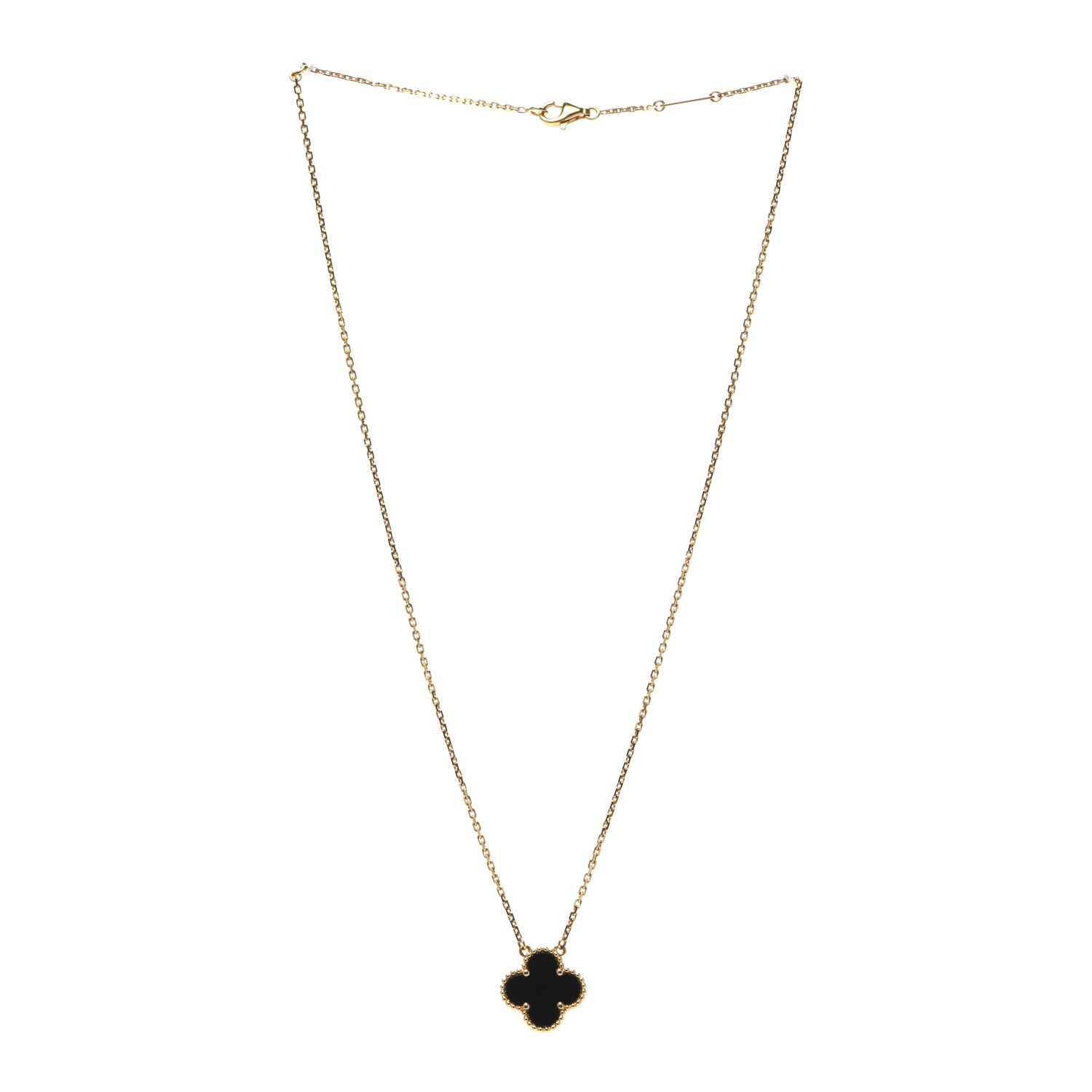Van Cleef & Arpels 18K Yellow Gold Black Onyx Vintage Alhambra Pendant Necklace 3 of 7