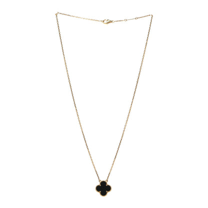 Van Cleef & Arpels 18K Yellow Gold Black Onyx Vintage Alhambra Pendant Necklace 3 of 7