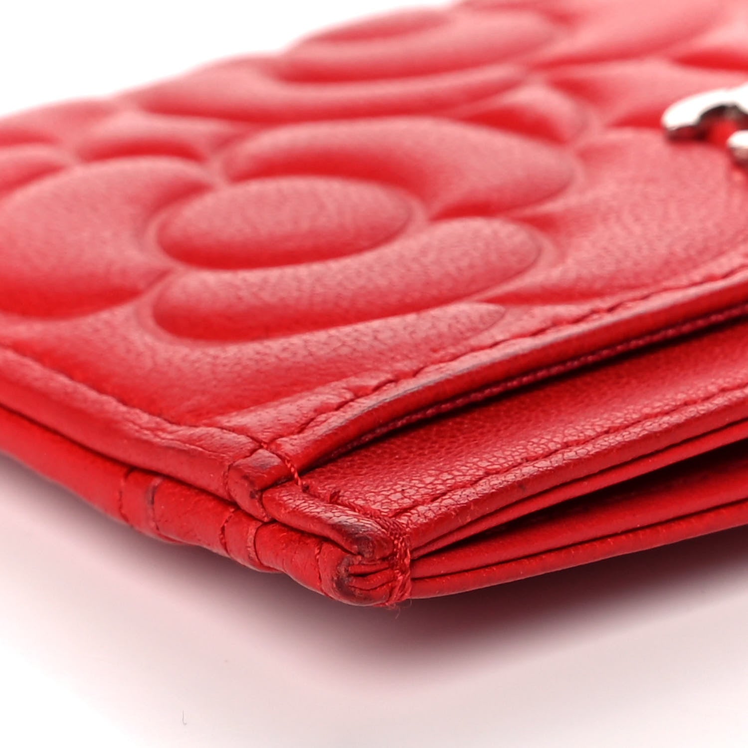 Chanel Lambskin Camellia Embossed Card Holder Red 12 of 14