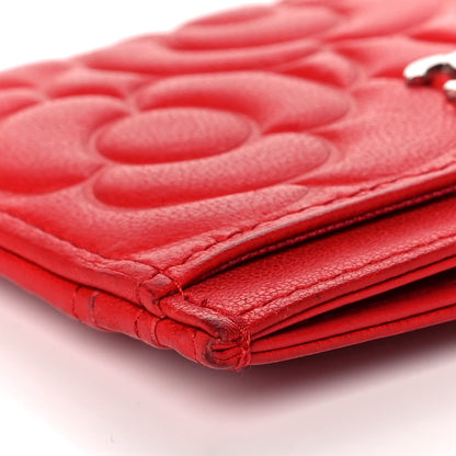 Chanel Lambskin Camellia Embossed Card Holder Red 12 of 14