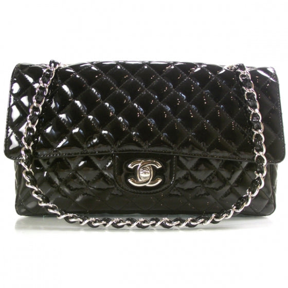 Chanel Patent Quilted Secret Label Medium Flap Black 1 of 12
