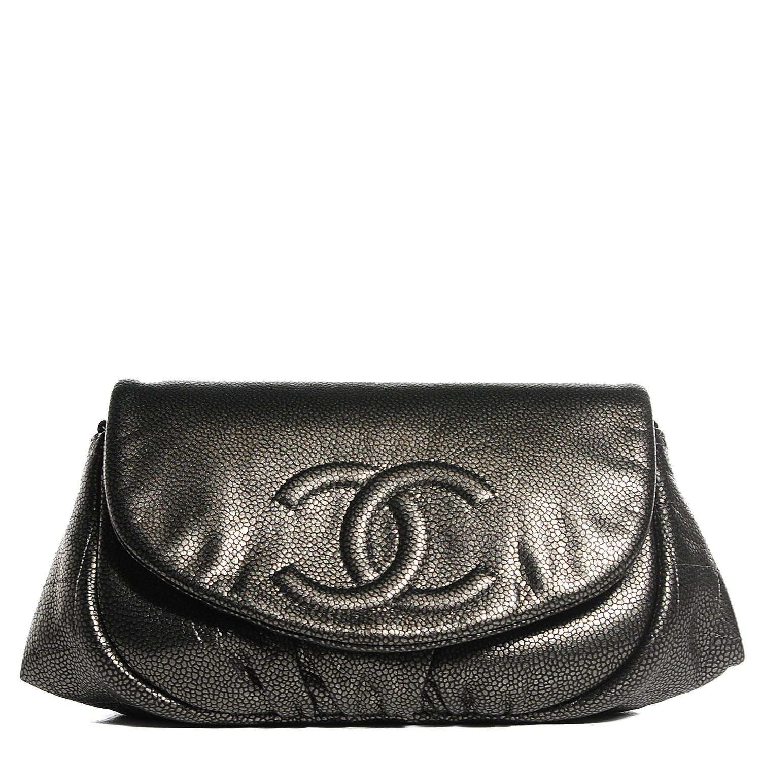 Chanel Metallic Caviar Half Moon Wallet On Chain WOC Dark Silver 1 of 8