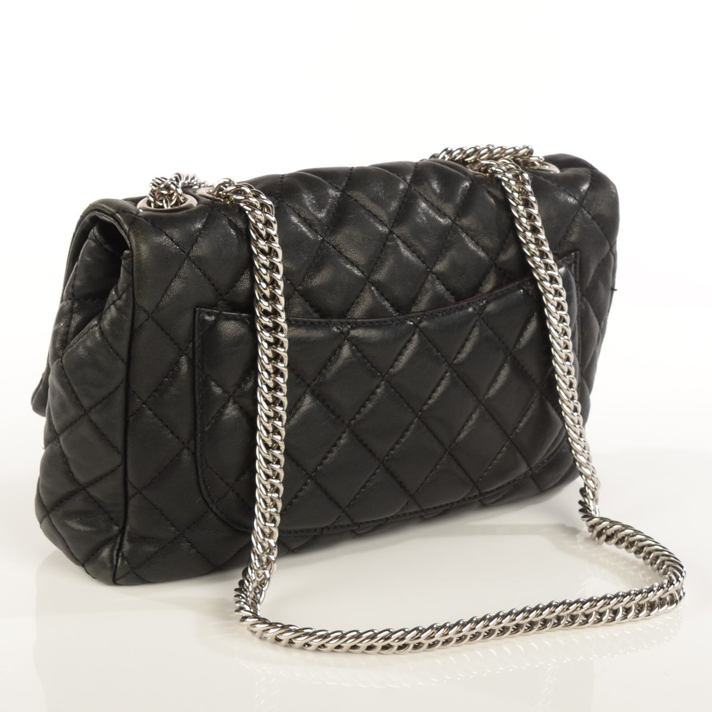 Washed Lambskin Quilted Jumbo Single Flap Bijoux Chain Black