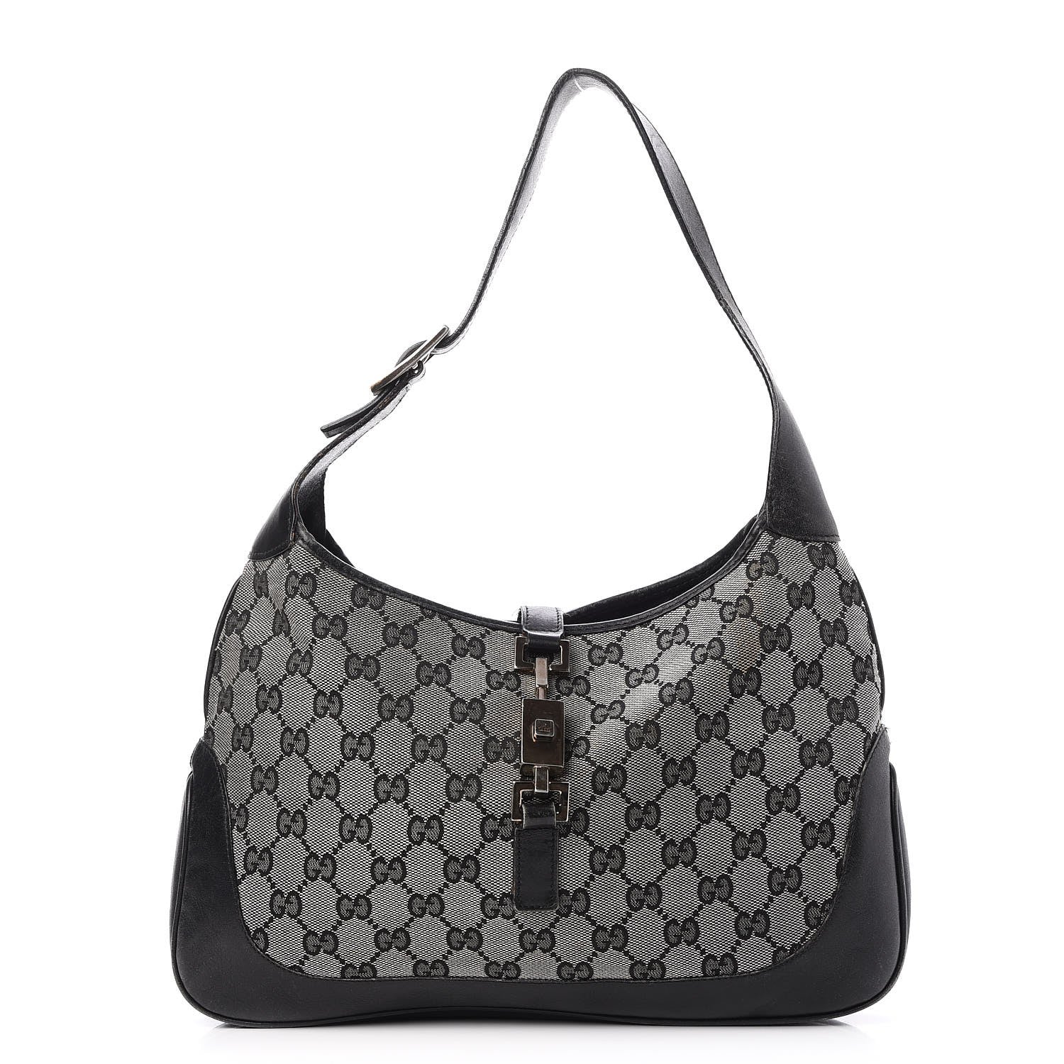 Gucci Denim Monogram Small Jackie O Hobo Black 1 of 15