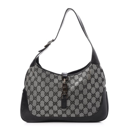 Gucci Denim Monogram Small Jackie O Hobo Black 1 of 15