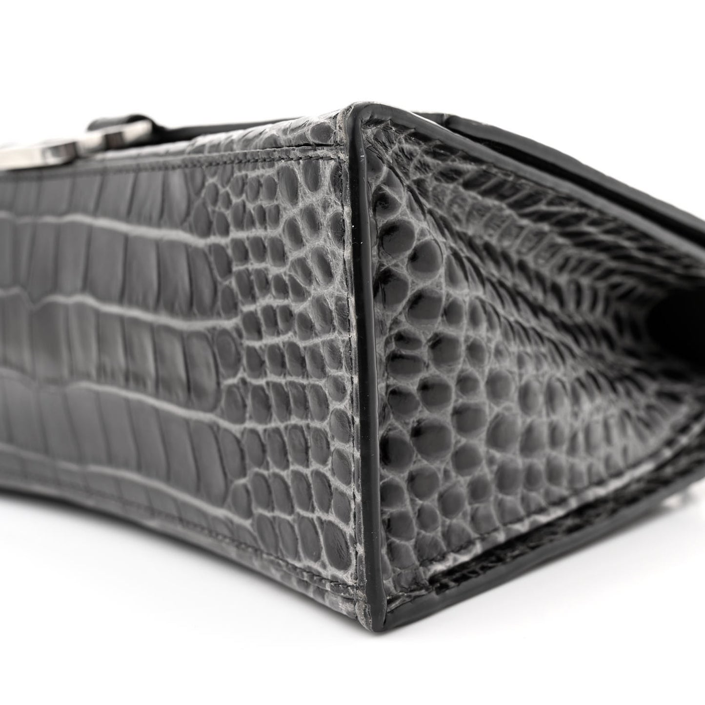 Shiny Calfskin Crocodile Embossed Medium Hourglass Top Handle Bag Dark Grey