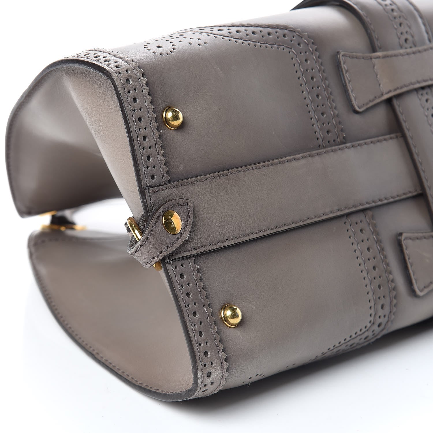 Gucci Calfskin Brogue Medium Stirrup Top Handle Bag Grey 6 of 11