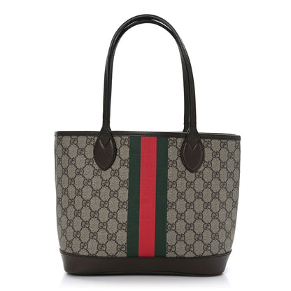 Gucci GG Supreme Monogram Textured Dollar Calfskin Web Small Ophidia Tote Beige Ebony New Acero 1 of 9