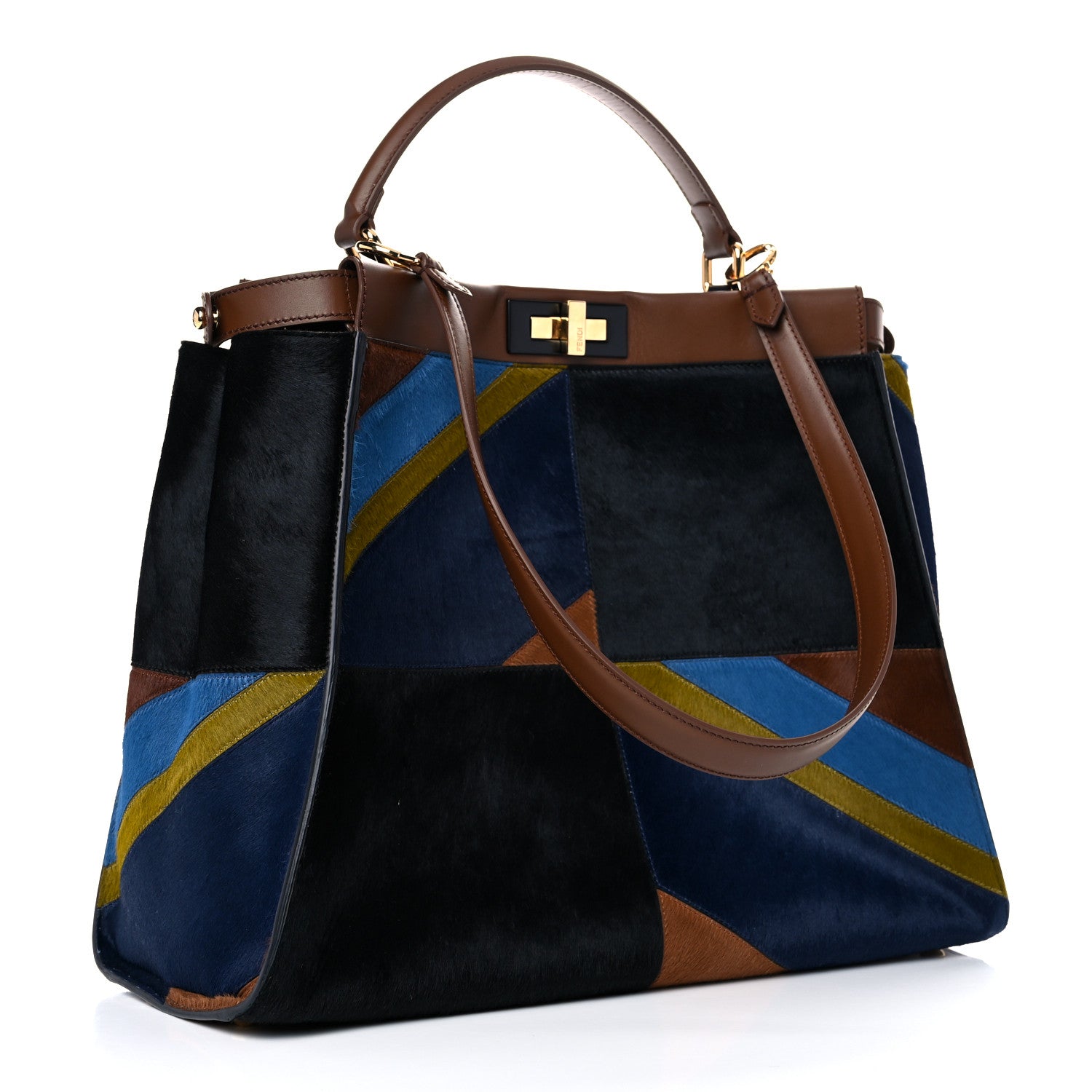 Fendi Calf Hair Patchwork Large Peekaboo Iconic Satchel Black Brown Multicolor 2 of 11