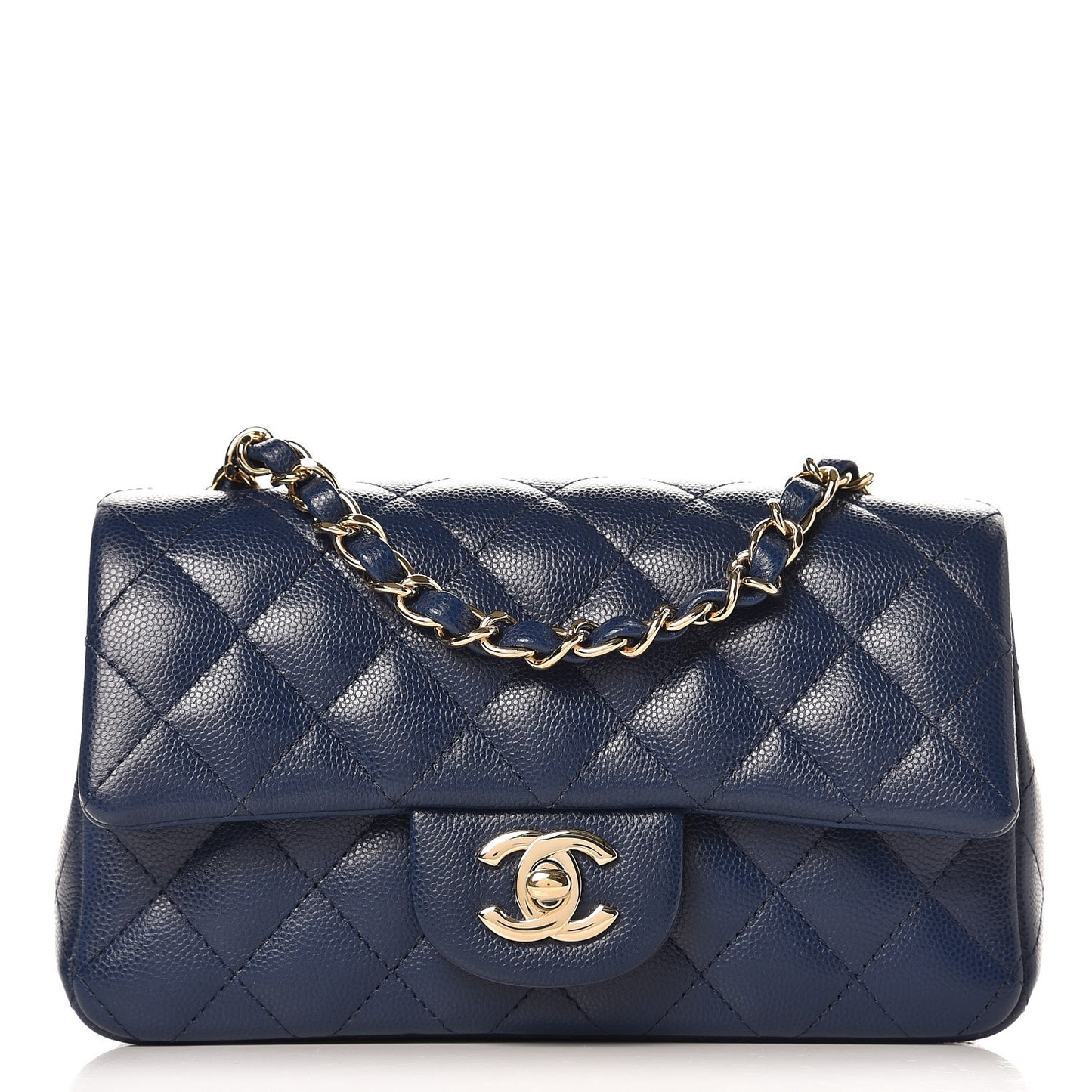 Caviar Quilted Mini Rectangular Flap Navy