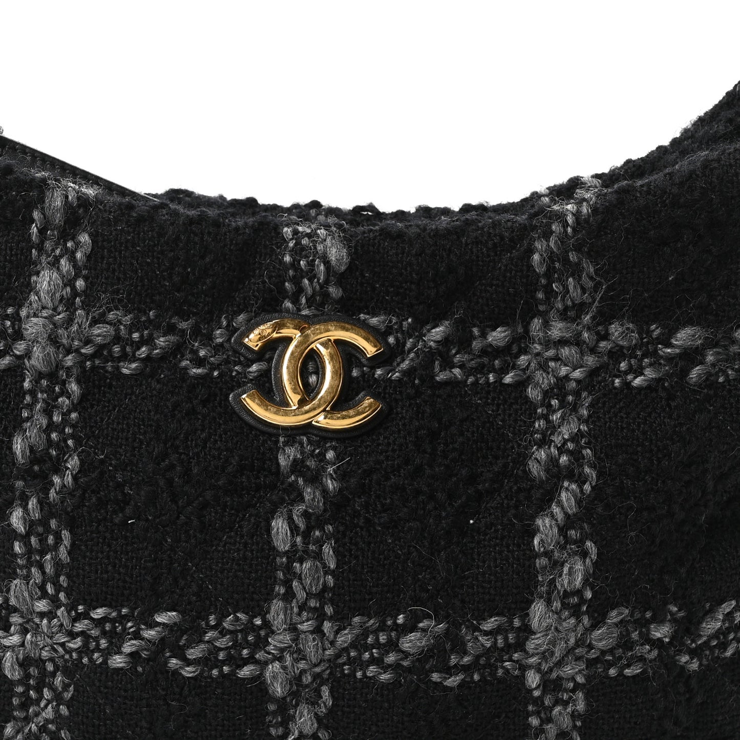 Cashmere Tweed Quilted CC Links Hobo Black Grey