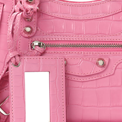 Balenciaga Shiny Supple Calfskin Crocodile Embossed Classic Silver Hardware Mini City Baby Pink 7 of 9