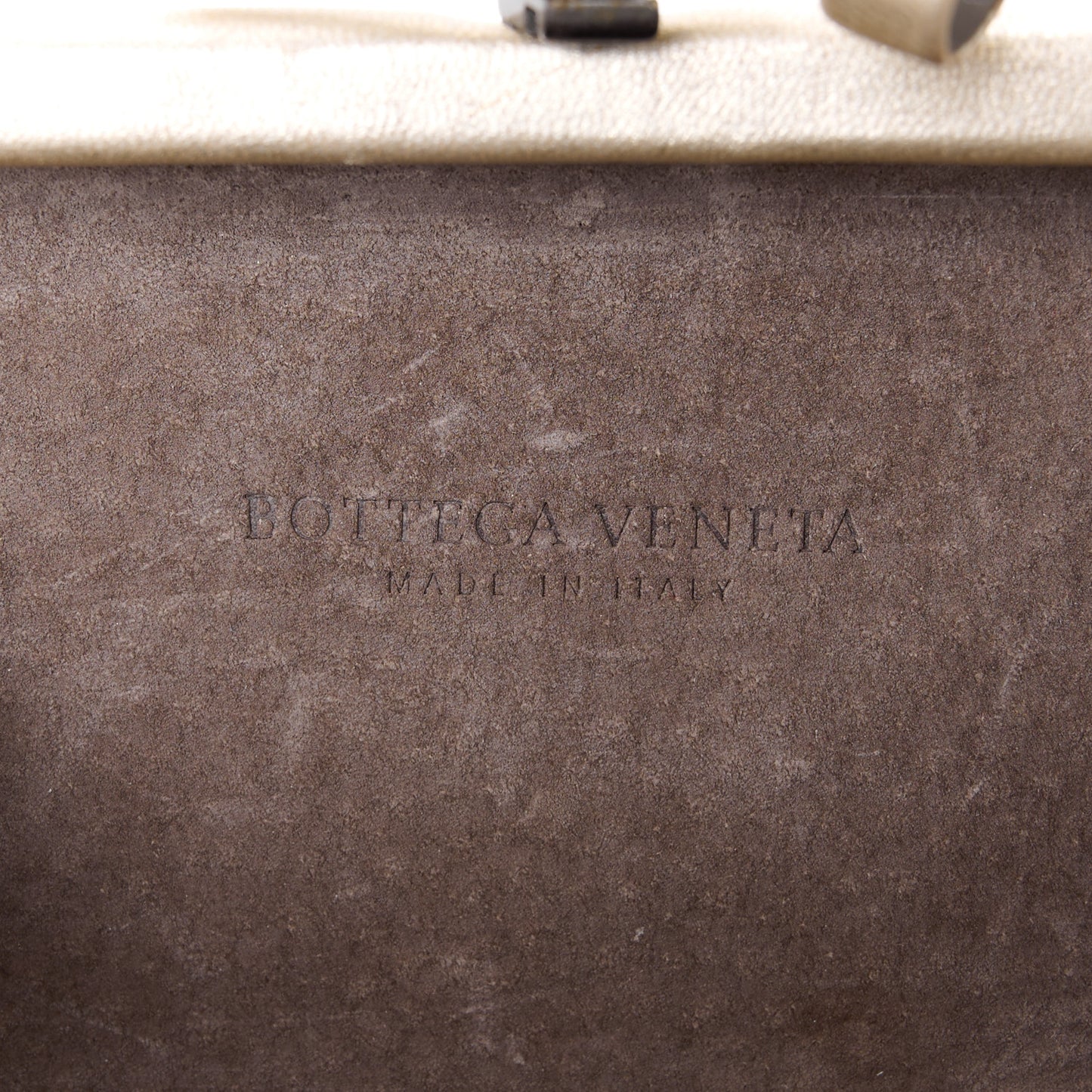 Metallic Nappa Intrecciato Distressed Knot Clutch Beige