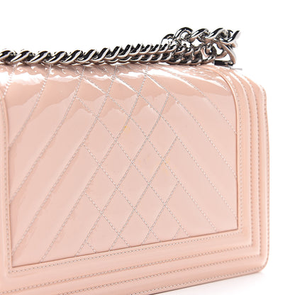 Chanel Patent Chevron Quilted Medium Boy Flap Light Pink 15 of 24