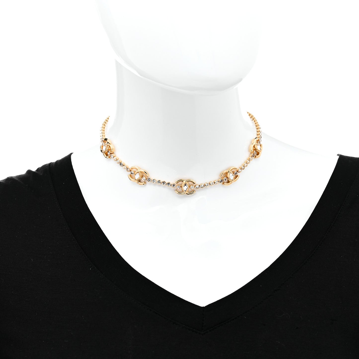 Metal Crystal CC Marquise Choker Gold