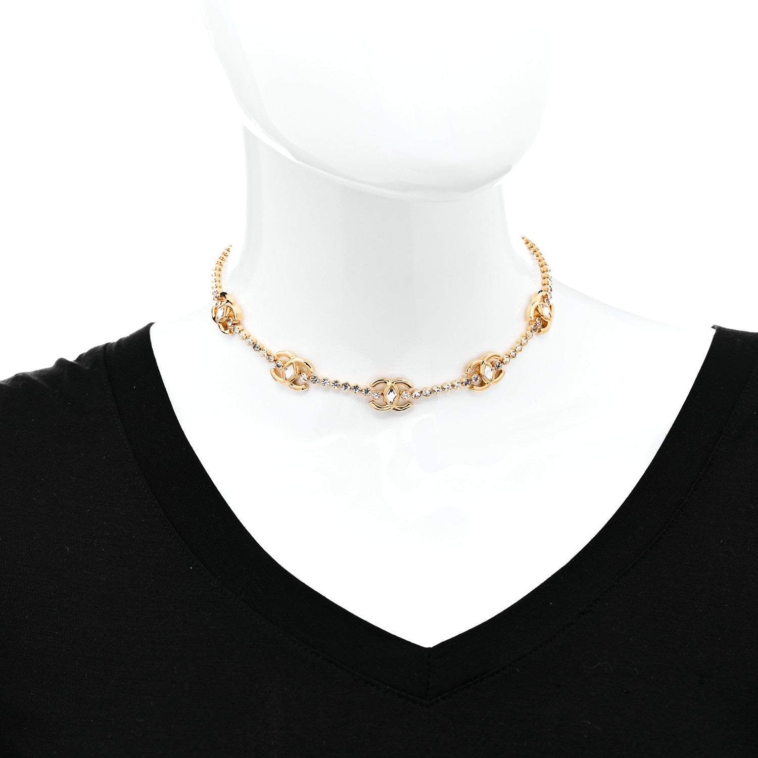 Chanel Metal Crystal CC Marquise Choker Gold 2 of 6