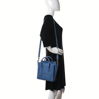 Celine Drummed Calfskin Nano Luggage Azure 2 of 9