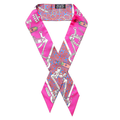 Hermes Silk Mors Et Gourmettes Remix Twilly Fuchsia Bleu Corail 1 of 4