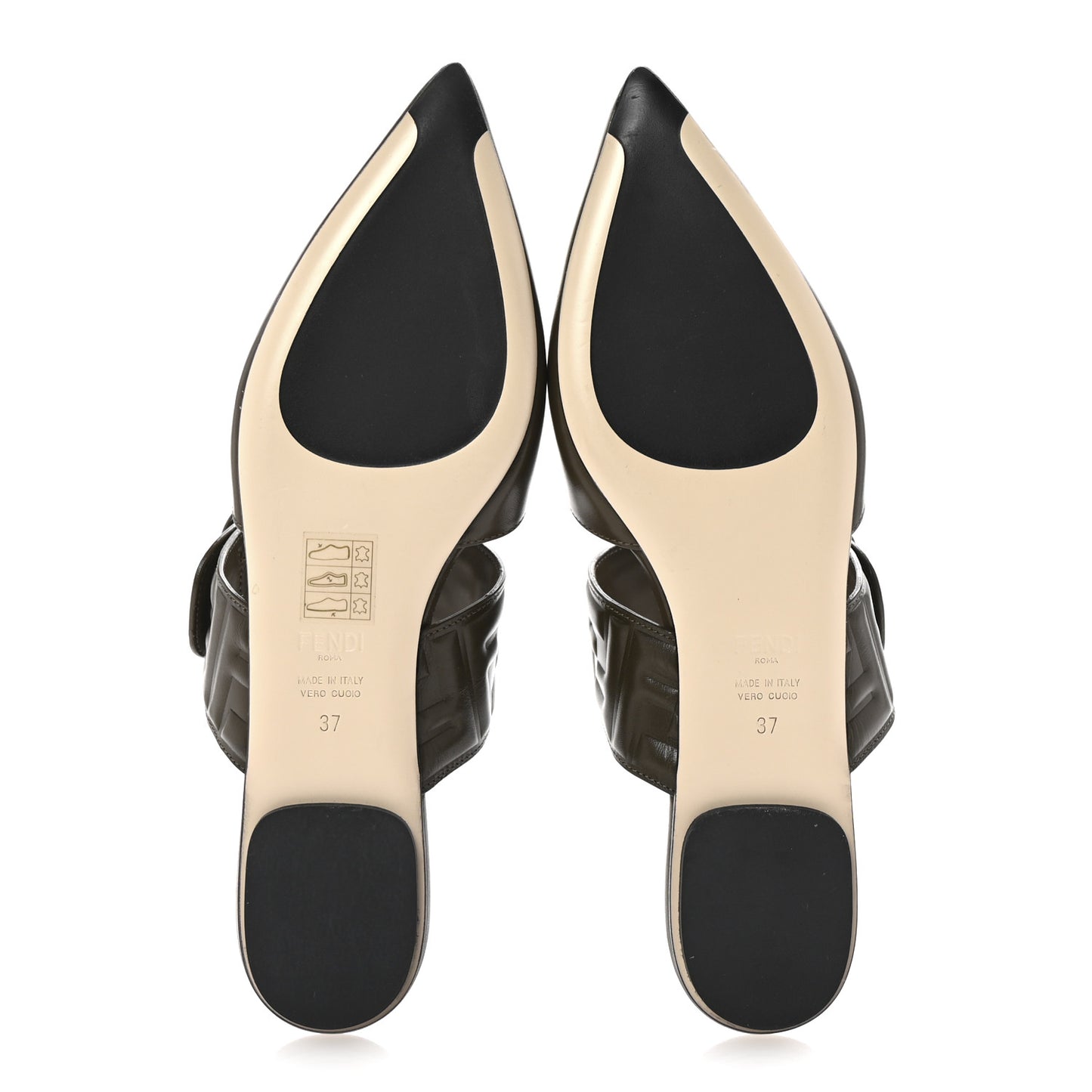 Vitello FF Embossed Buckle Flat Mules 37 Wood