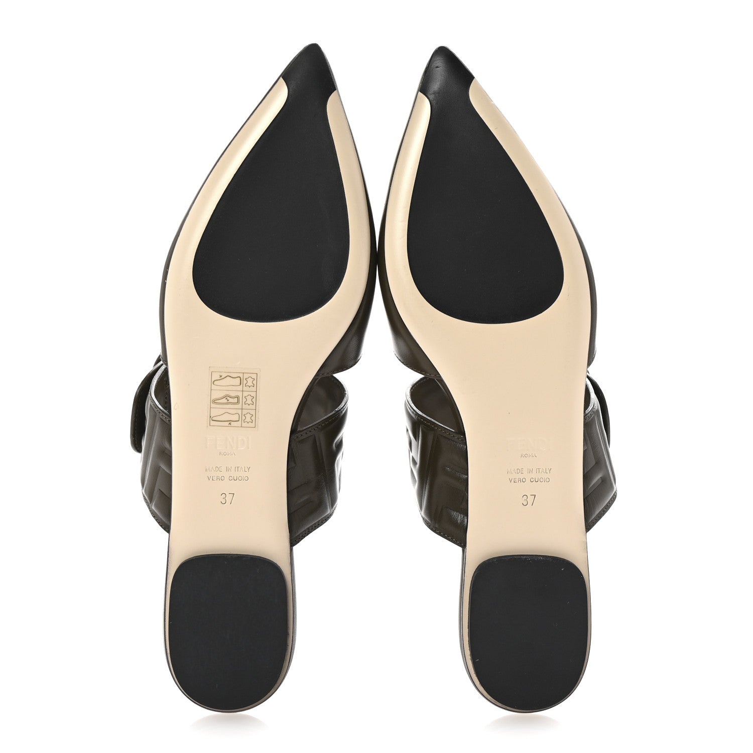 Fendi Vitello FF Embossed Buckle Flat Mules 37 Wood 6 of 9
