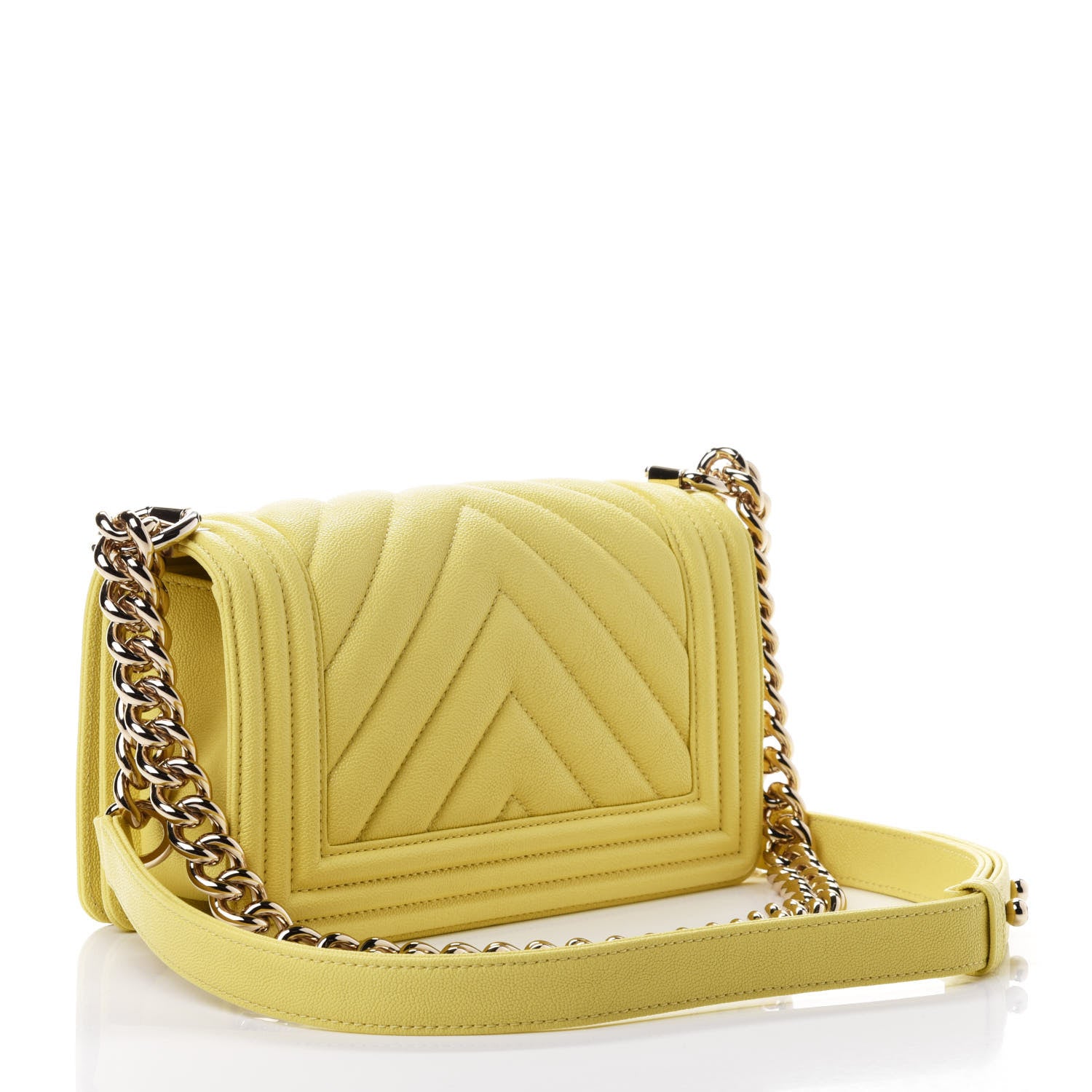 Chanel Caviar Chevron Quilted Small Boy Flap Yellow 2 of 4