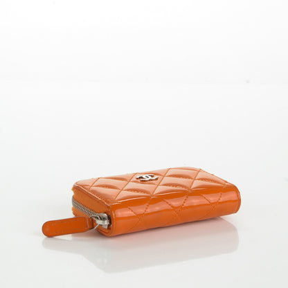 Chanel Patent Calfskin Quilted Zip Coin Purse Orange 4 of 9