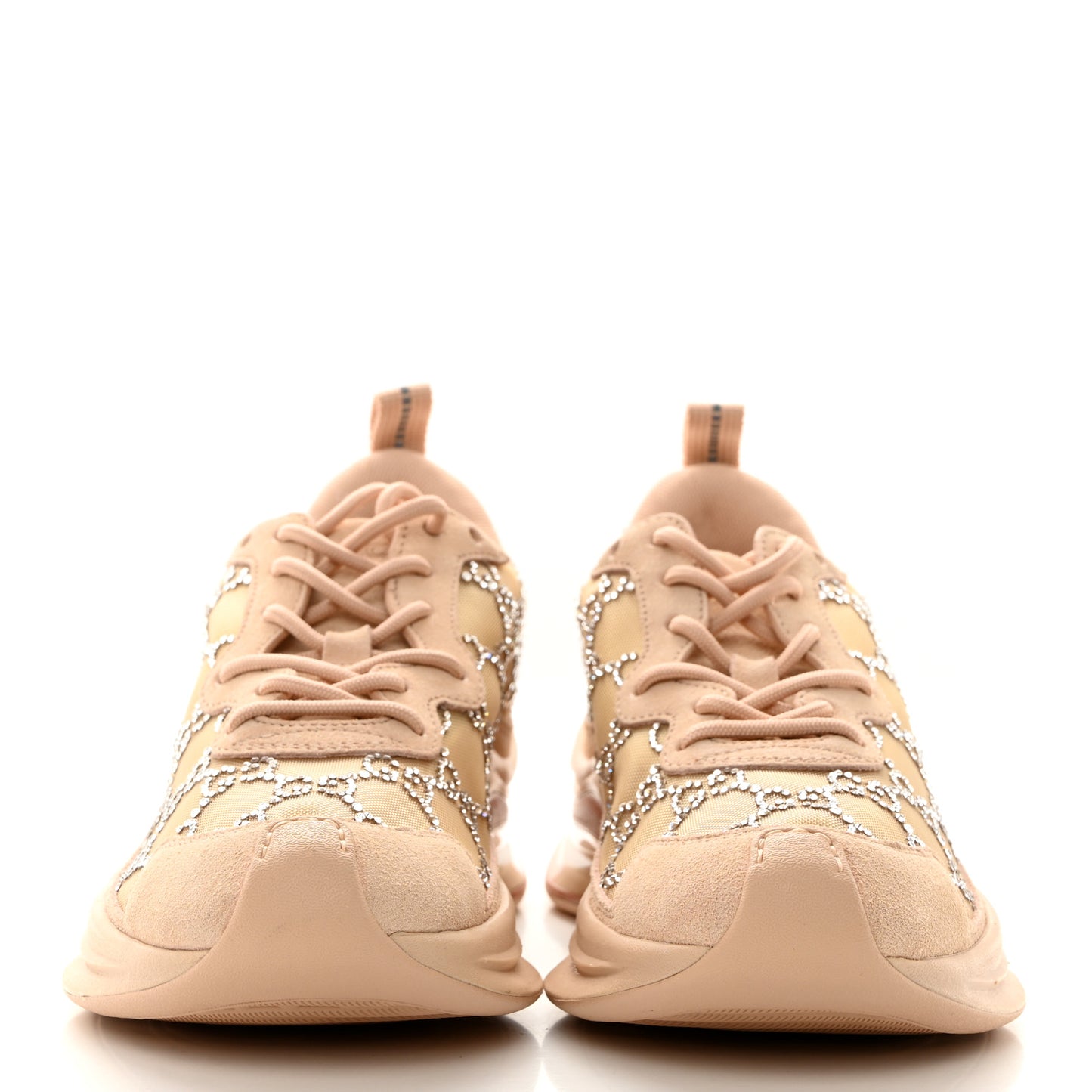 Tela Retino Mesh Crystal Suede GG Monogram Womens Gucci Run Sneakers 37 Light Powder Skin Rose Silver
