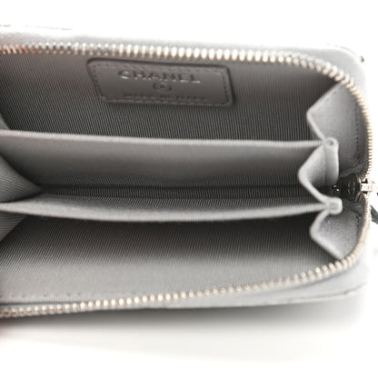 Chanel Glittered Metallic Caviar Quilted Zip Coin Purse Wallet Silver 5 of 7