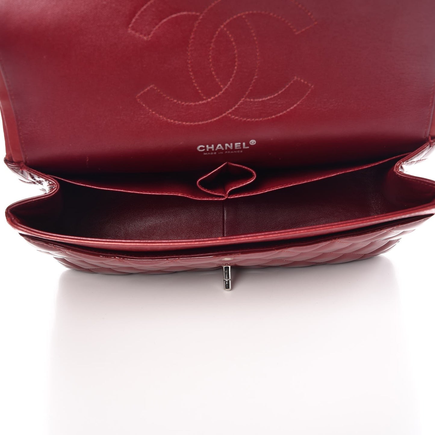 Patent Quilted Jumbo Double Flap Dark Red