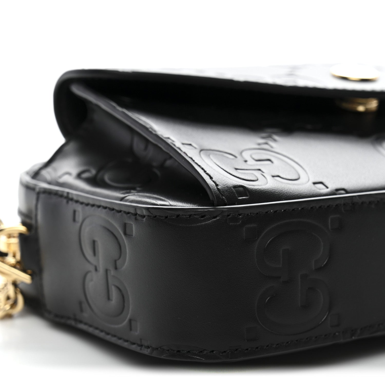 Gucci Calfskin GG Super Mini Debossed Chain Wallet Black 9 of 10
