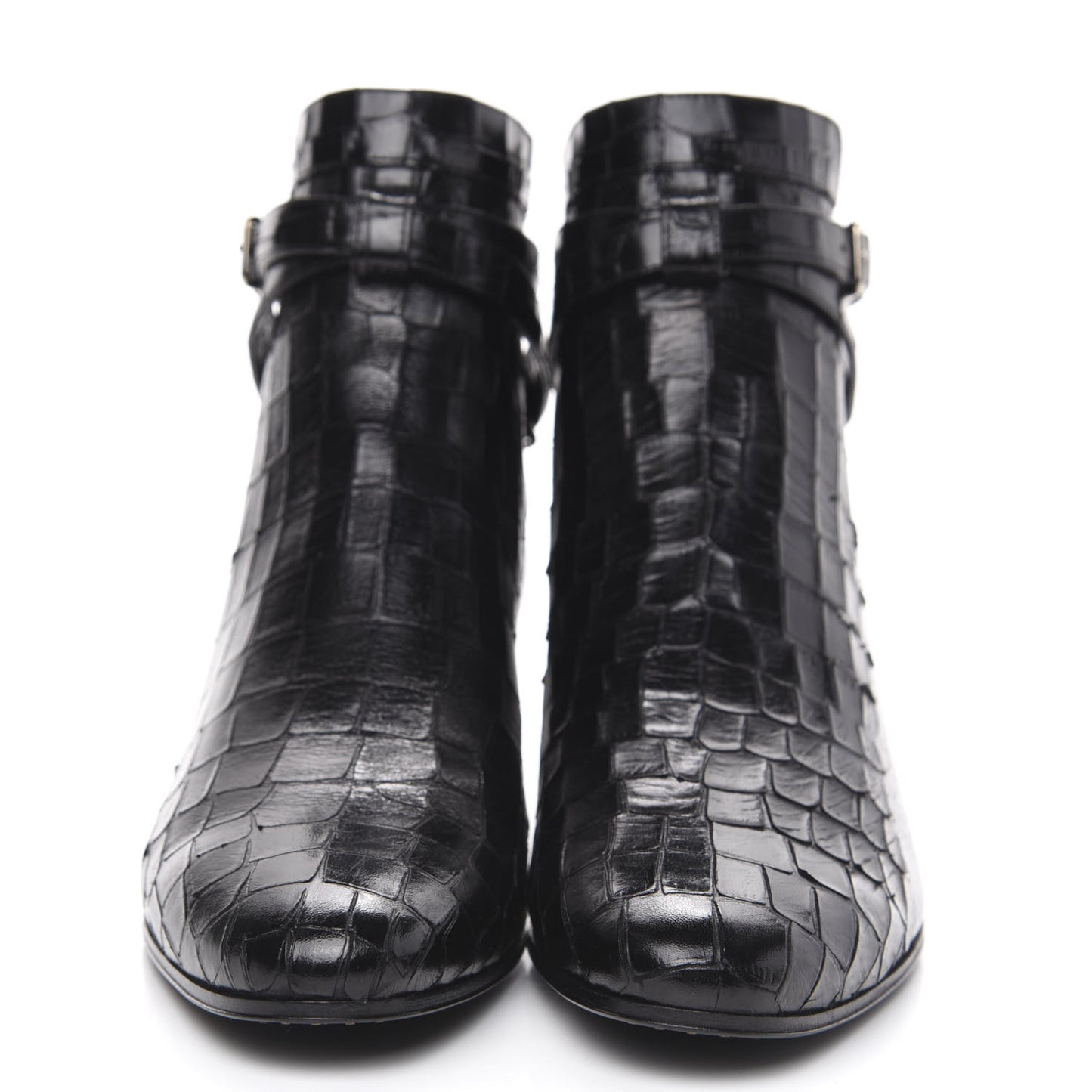Calfskin Crocodile Embossed Blake Ankle Boots 40.5 Black